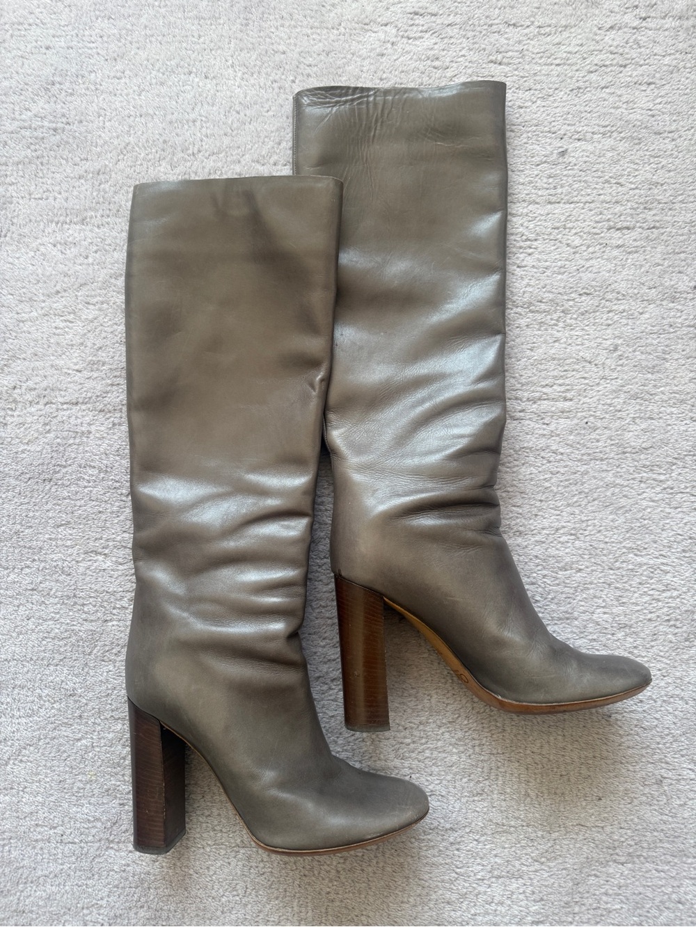 Chloe Gray Leather Over-The-Knee Block Heel Boots